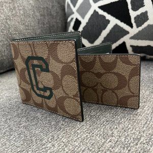 NWT COACH CF611 MEN'S 3 IN 1 WALLET IN SIGNATURE CANVAS WITH VARSITY MOTIF KHAKI